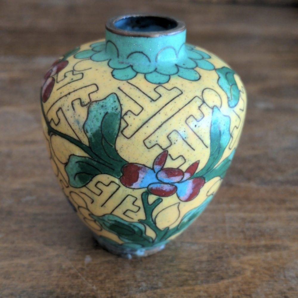 Vintage Real Glass Cloisonne Floral Vase, Chinese Antiques - Picture 2 of 11